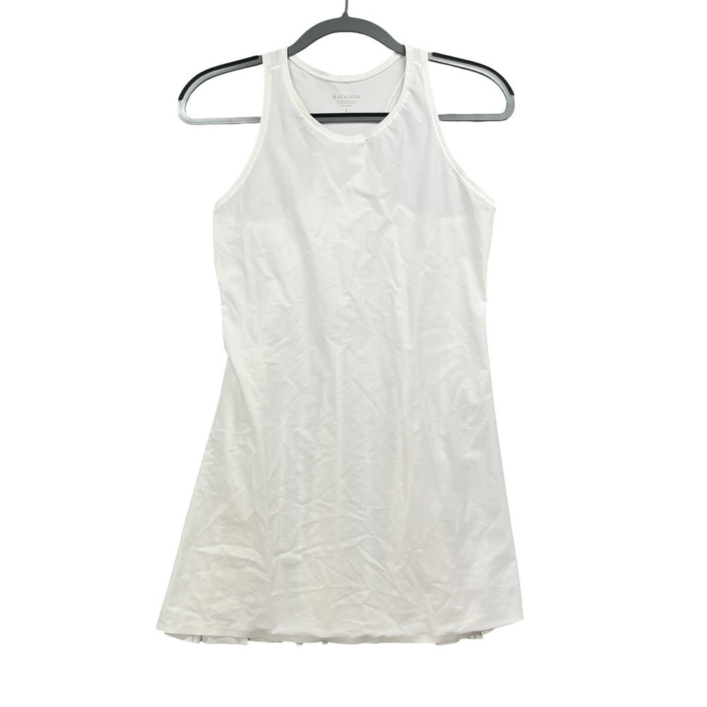 Athleta Tennis Dress Womens S White Sleeveless Racerback Pleated Golf Athletic